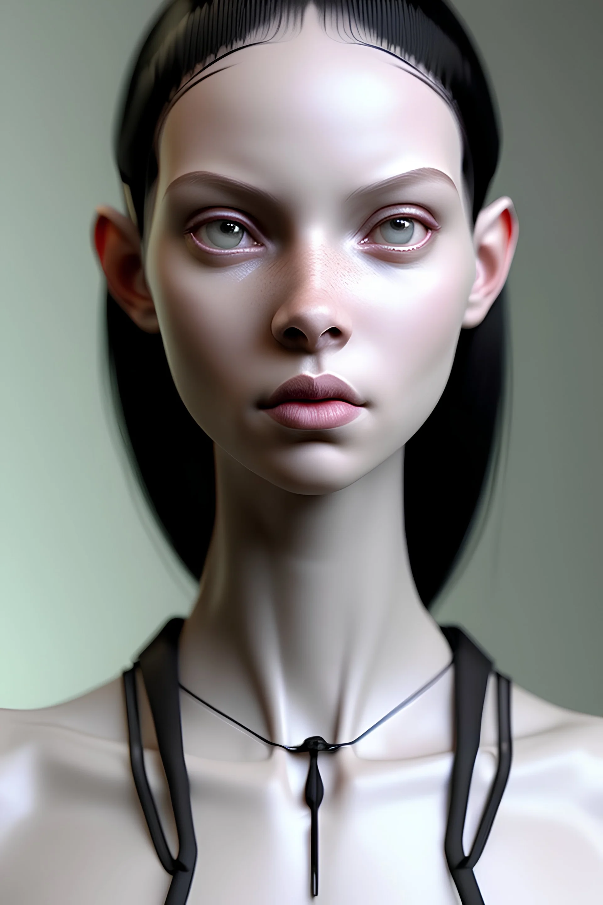 sci-fi-beautiful-mixed race pale mulatto woman-long straight black hair-by-rutkowski-gray-pupils-diadem-on-head-necklace-around-neck, perfect composition, beautiful detailed intricate insanely detailed octane render trending on artstation, 8 k artistic photography, photorealistic concept art, soft natural volumetric cinematic perfect light, chiaroscuro, award - winning photograph, masterpiece, oil on canvas, raphael, caravaggio, greg rutkowski, beeple, beksinski, giger