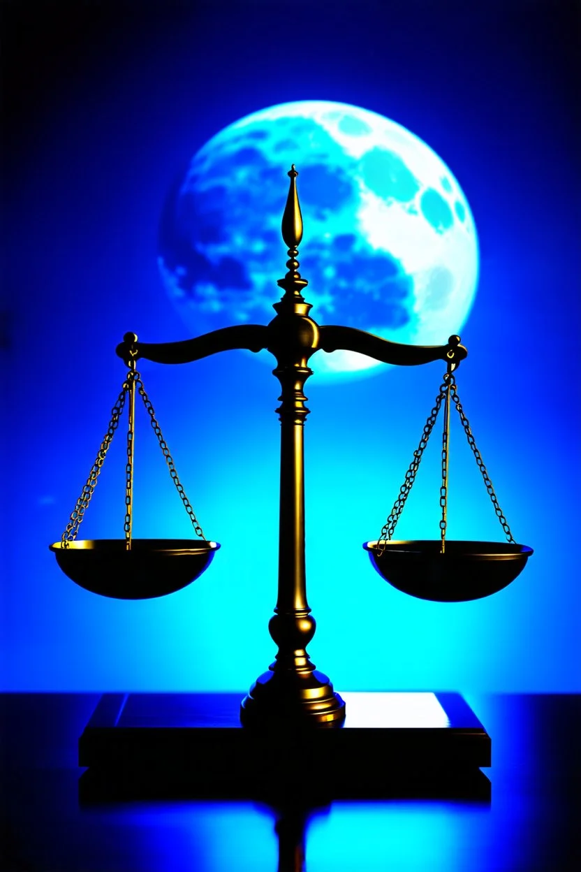 scales of justice against a blue full moon