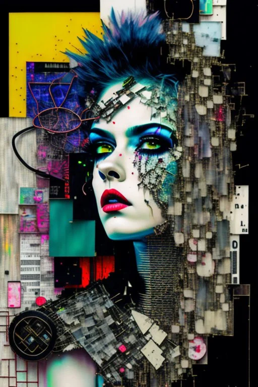 Ultra detailed medium portrait painting of anxiety , torn up collage of clippings, broken circuitry background, matrix effects, punk visual art, punk art aesthetic, graffiti art, pop surrealism, collage art, cluttered paint glitches