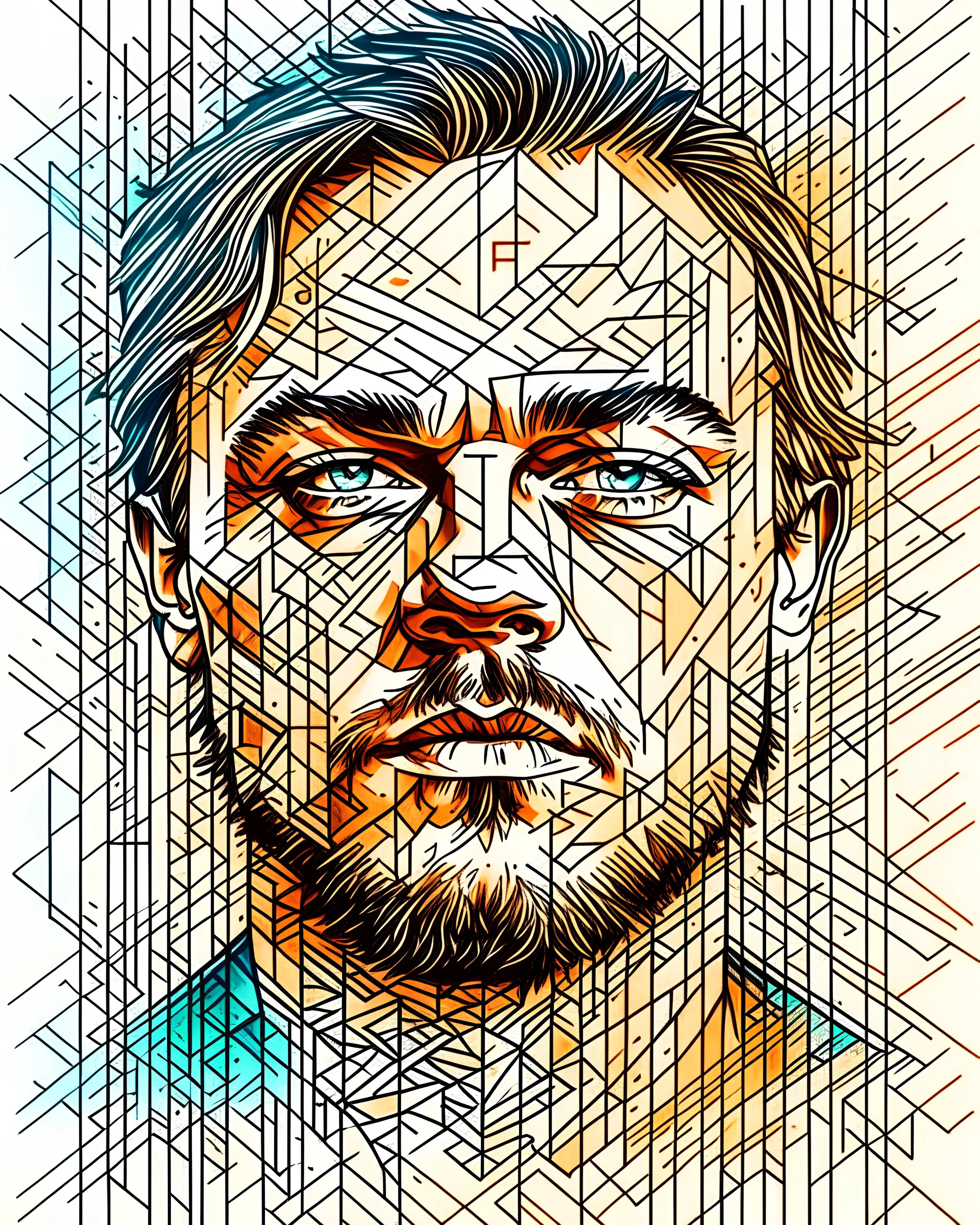 Leonardo DiCaprio | centered | symmetrical | concept art | key visual | intricate | highly detailed | iconic | precise lineart | vibrant | comprehensive cinematic | Carne Griffiths | Conrad Roset | Ralph Steadman | vector digital engraving | very high resolution | sharp focus | poster | no watermarks