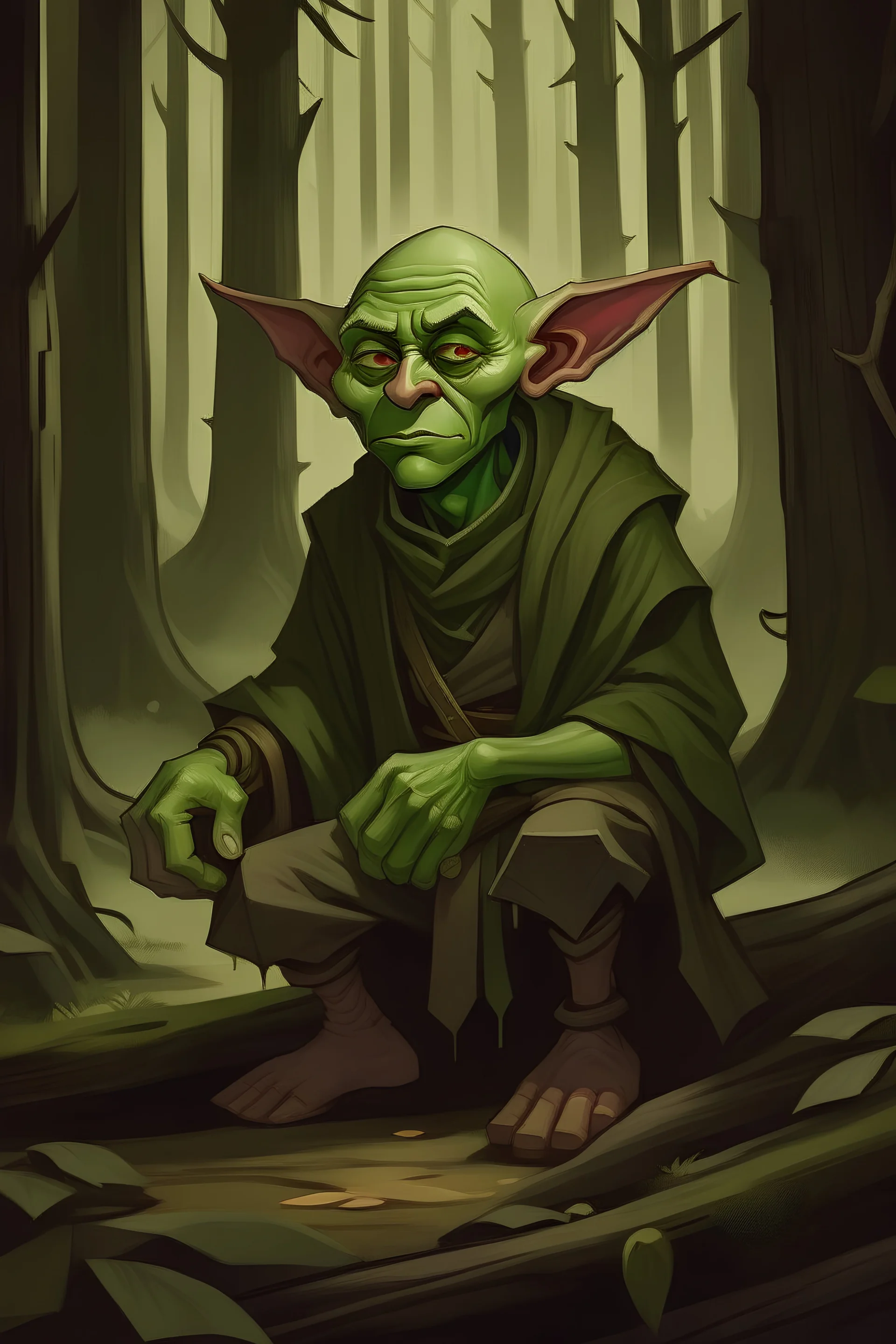 Adult goblin monk in the woods