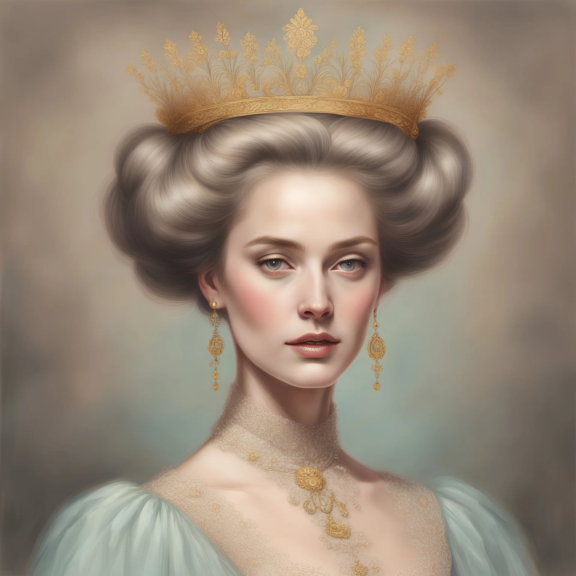 A stunning Duchess with a golden Royal Comb in their hair, in pastel drawing arts tyle