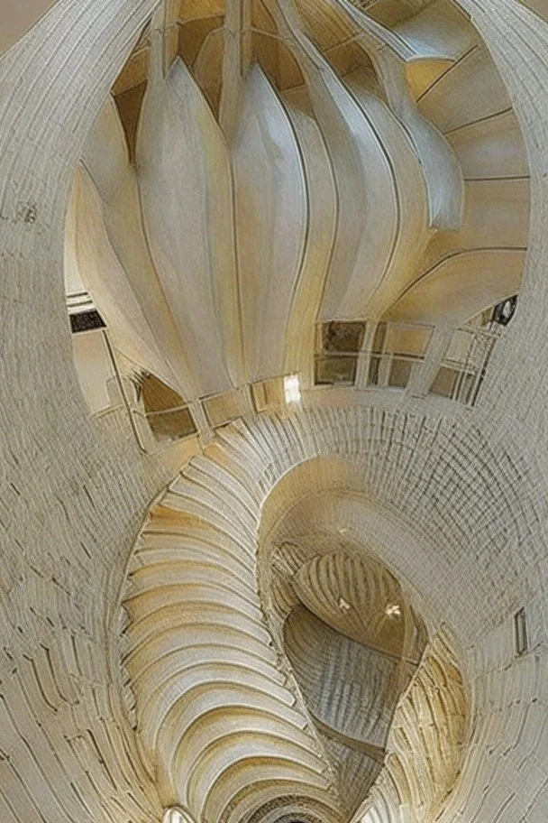 inside a building in a vertical Nautilus shell by artist "Dorian Haqmoun"