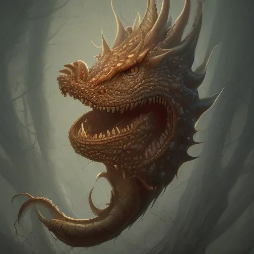 This wyrm has a 2-pointed spiked crest. Its neck is medium length; Its snout is vertically flat, very wide, very long, sharp tipped, and it has an overbite. Its teeth are bent outwards. It has rounded claws, a mane, and smooth scales. Its tail is short and very wide. Its breath weapon is ice.