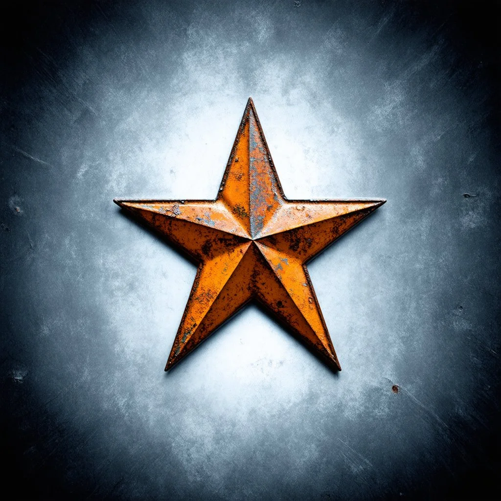 rusty downward pointing metal star on smooth contrasting background