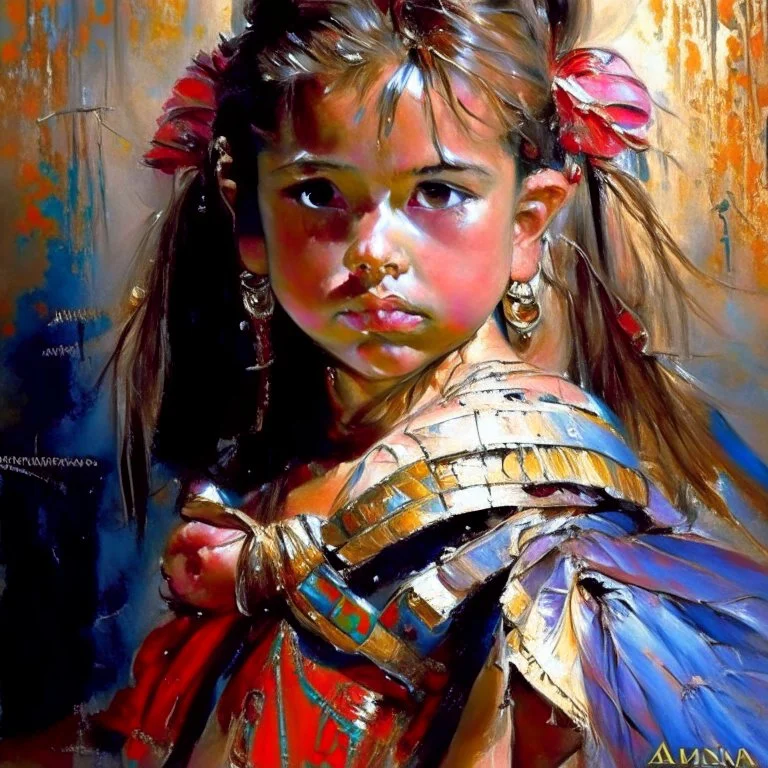 The warrior, by Melanie Delon and Anna Razumovskaya and Andrew Atroshenko Modifiers: oil on canvas beautiful high detail imperial colors child drawing