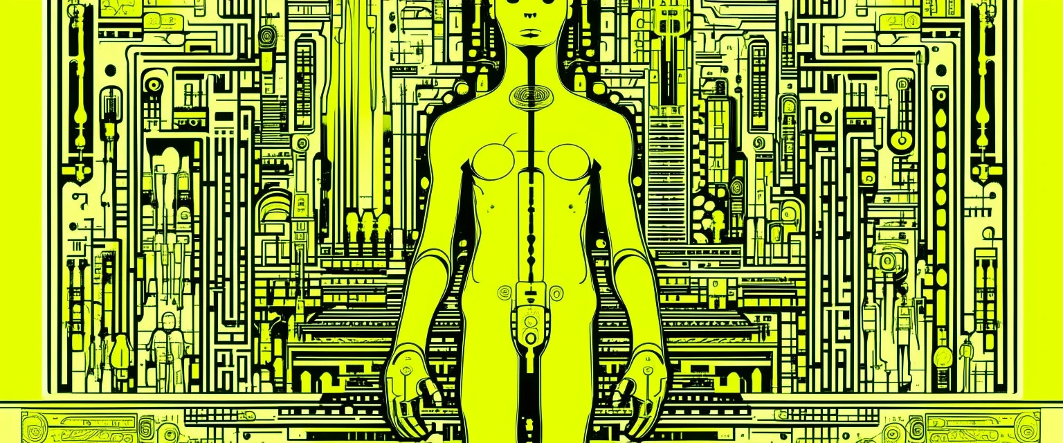 A light yellow cybernetic metropolis designed in ancient Egyptian hieroglyphics painted by Andy Warhol