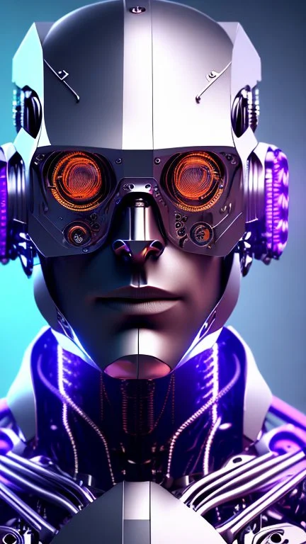 Cyborg man nice, nion, purple , 3D, 4K,8K