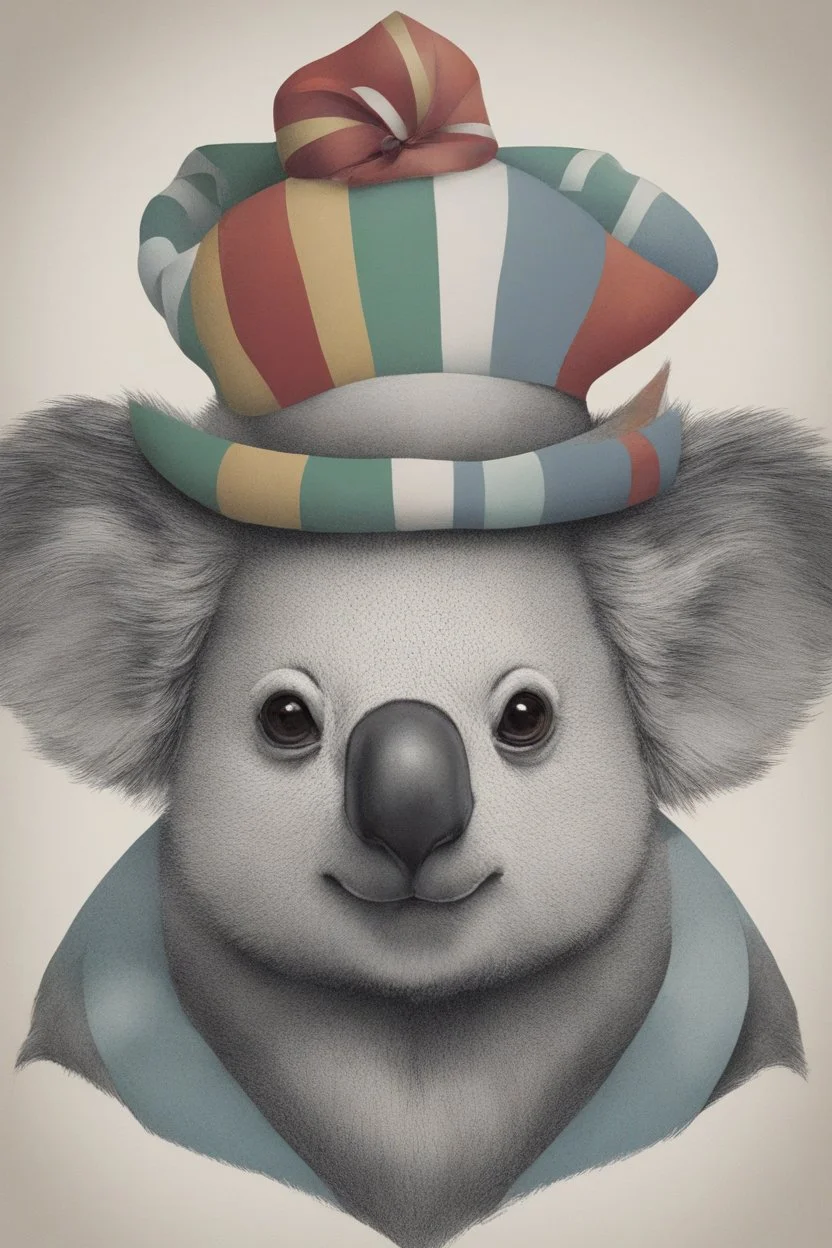 KOALA HEAD WEARING A JESTER HAT