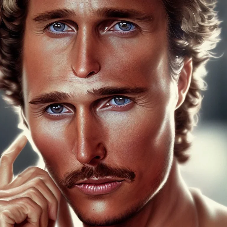 close up portrait of Matthew McConaughey with cigarette long hair and a very angry look