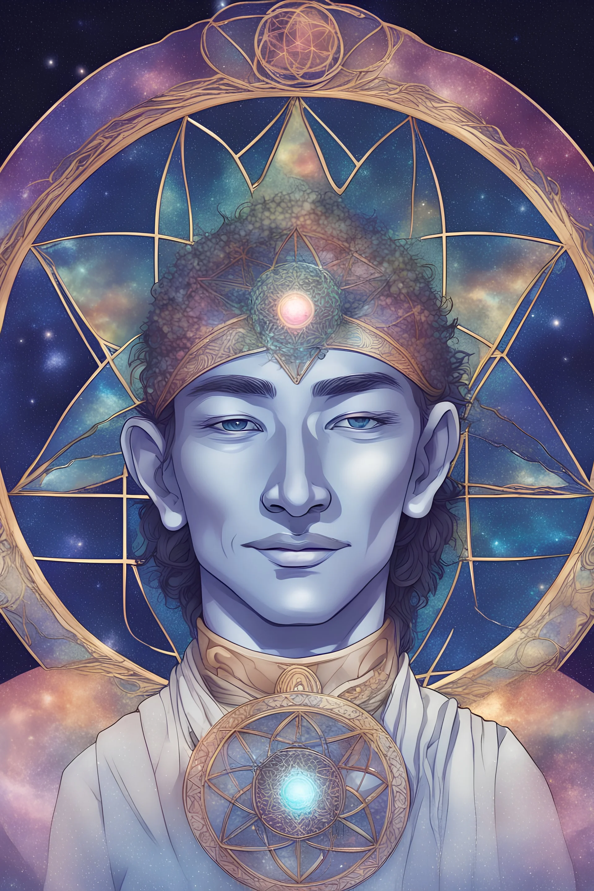 men, crystalline skin, galactic, cristal, cosmos, nice smile, commander, human face, ring, stars, galaxy, flower of life, chakra, medallion, meditation, metatron, sirius, bright, tibetan