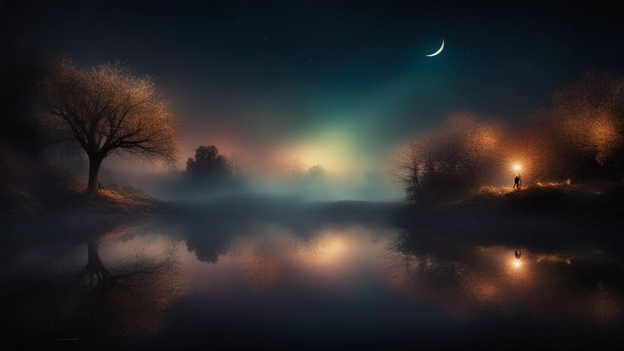 dream world, calm beauty, fantasy world, magic, night, darkness, splendor, uplifting, inspiring, therapeutic, chiaroscuro, color, award-winning colour photograph, beautiful composition, Nikon 85mm