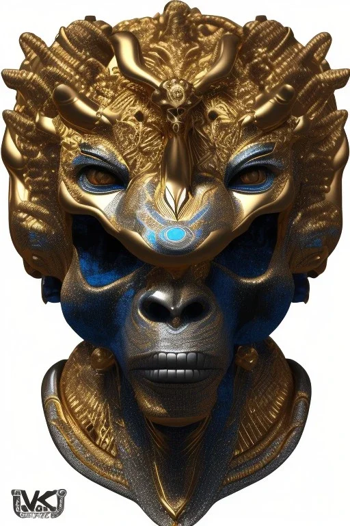 Anunnaki black male African Egyptian alien, cracks in the voodoo head, wicked, eyes, crown, Elephant, 8k, finely detailed, photo realistic, tiger turquoise skull head gold dragon space alien snow skeleton gold gorilla silver crown silver eyes