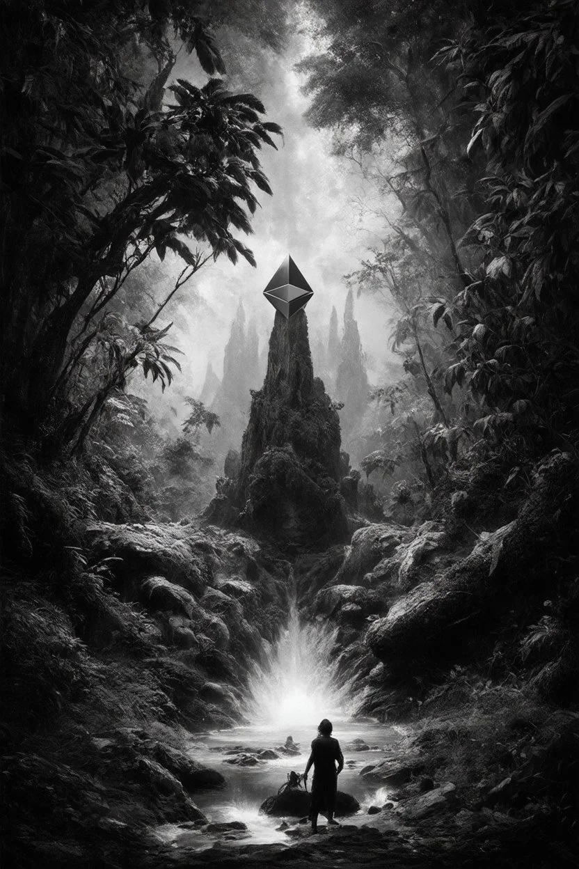 tom lee ethereum oracle of delphi in the jungle seeing the future in the style of surrealism black and white
