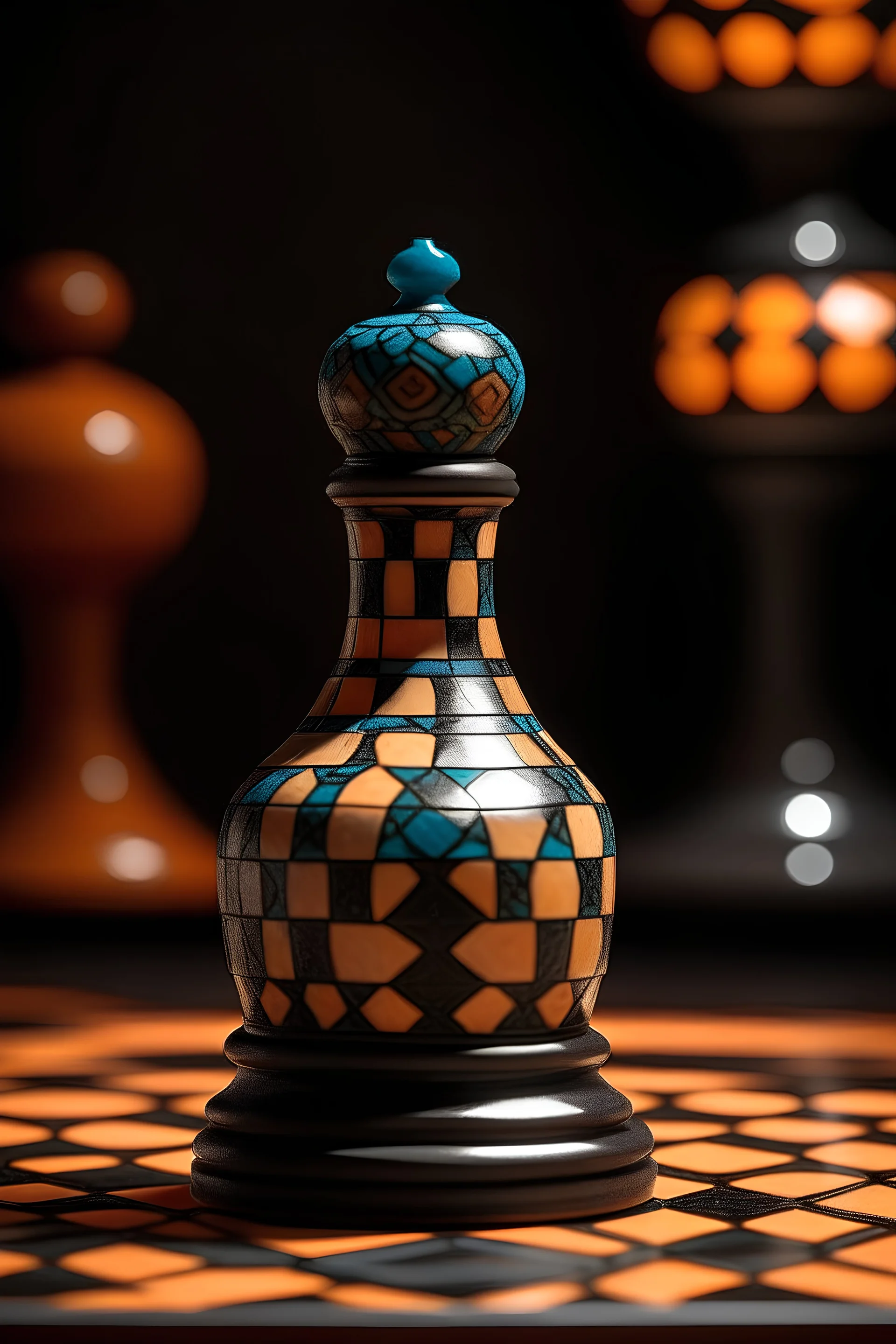 a chess pawn with Moroccan tarbouch with ramadane design background
