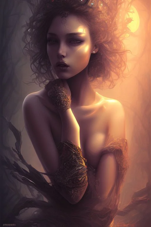 painting of a When darkness falls lonely woman wide en dept dramatic hd hightlights detailled