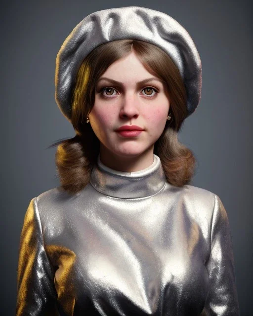 Portrait, Russian waitress woman with monster muppet mask that covers her entire head, retro style, Sesame Street style, silver, smooth, unreal engine 5, god lights, ray tracing, RTX, lumen lighting, ultra detail, volumetric lighting, 3d.