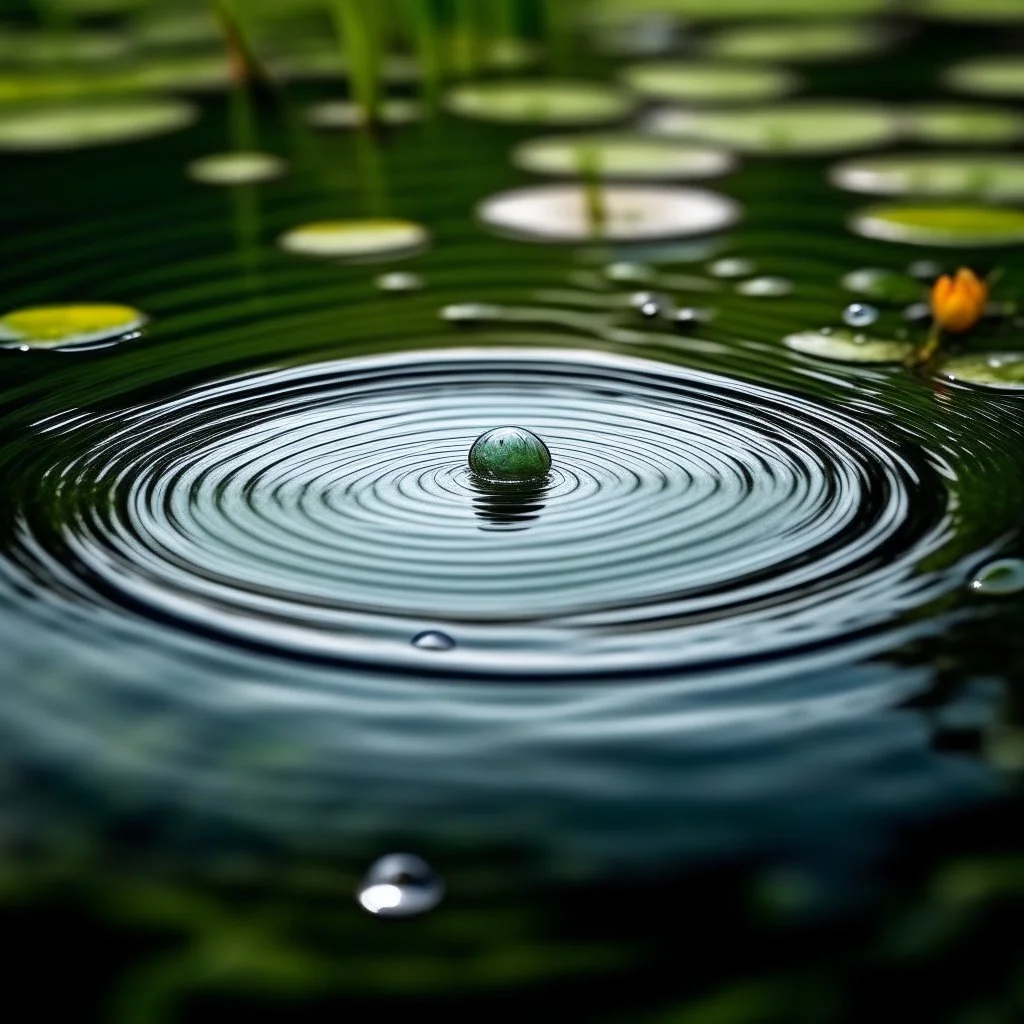 a raindrop creating a beautiful circle in a pond