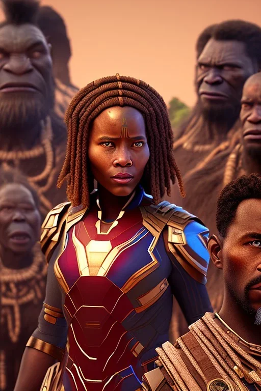 A photo taken from an african village "Avengers Endgame", <character or scene>, kente, cinematic lighting --v 4 --q 2