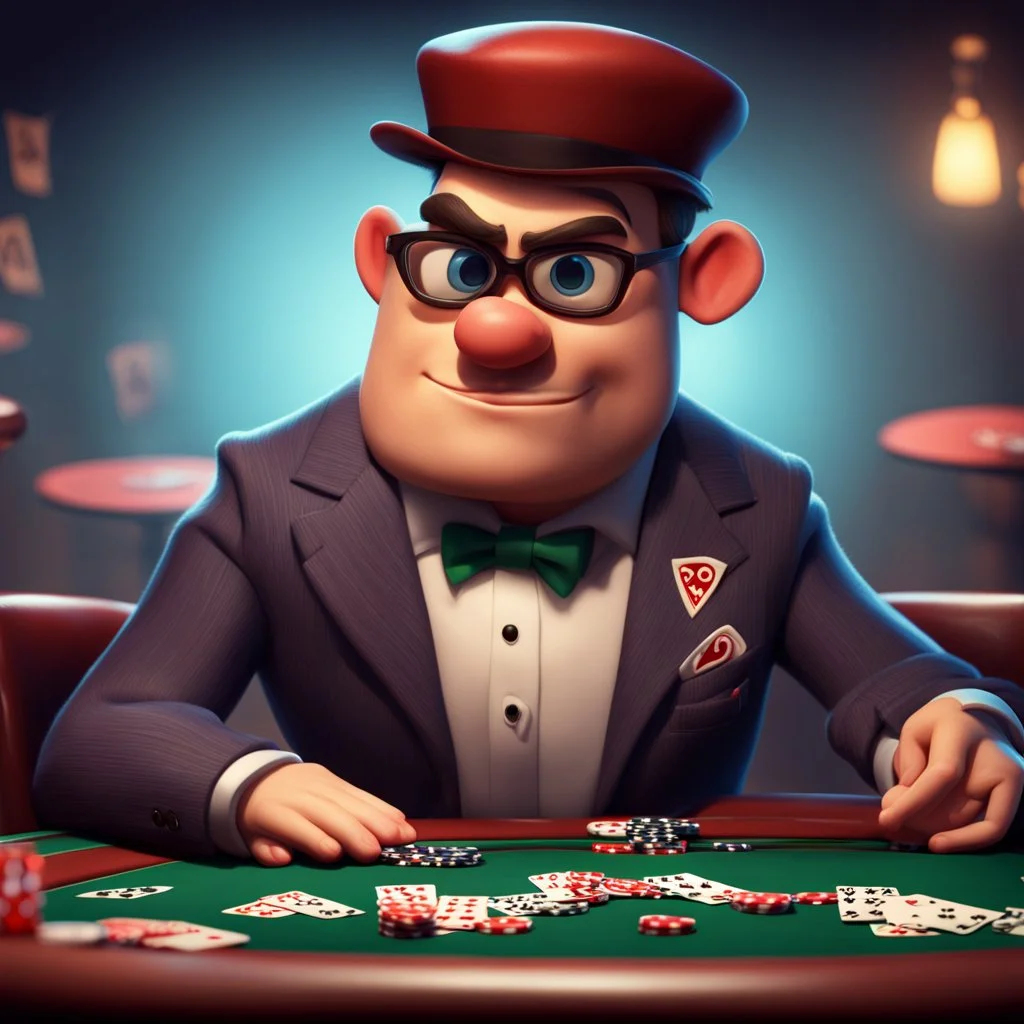 poker player, stylized, pixar