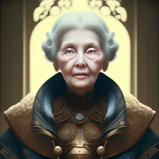 old lady character, ominous, waist up portrait, intricate, oil on canvas, masterpiece, expert, insanely detailed, 4k resolution, retroanime style, circular reflective eyes, cinematic smooth, intricate detail , soft smooth lighting, soft pastel colors, painted Renaissance style