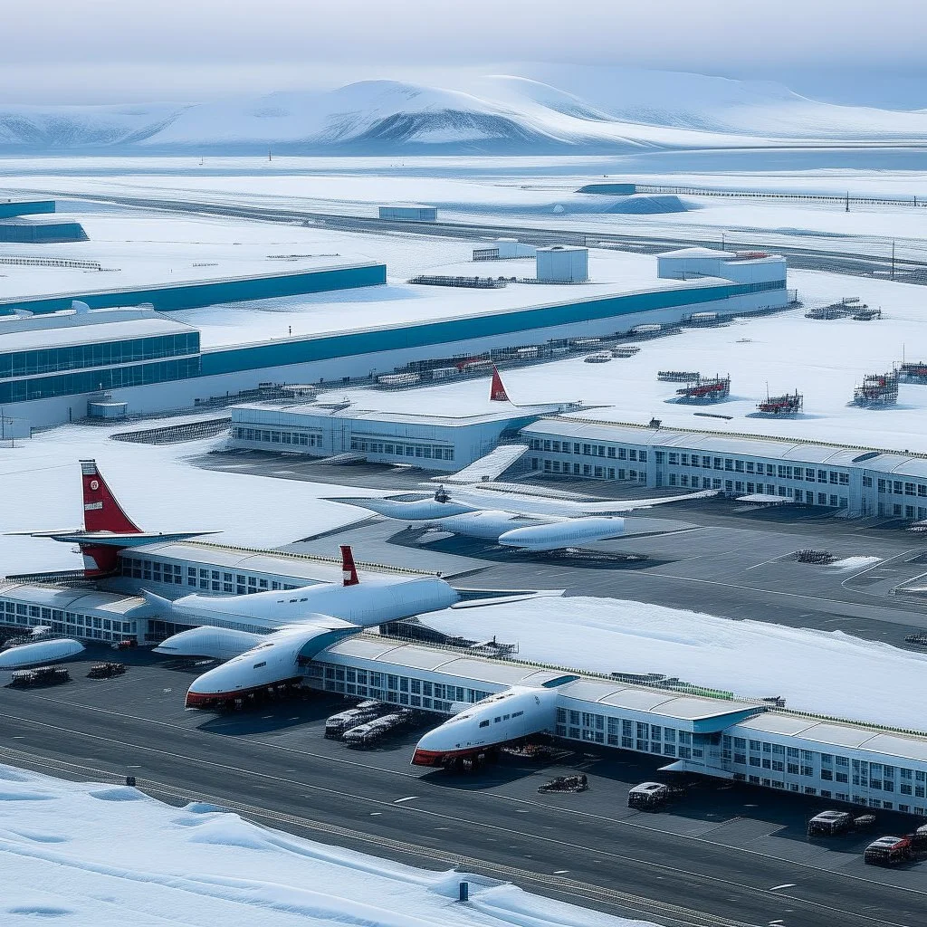 An artic airport with passenger planes the size of cruse ships