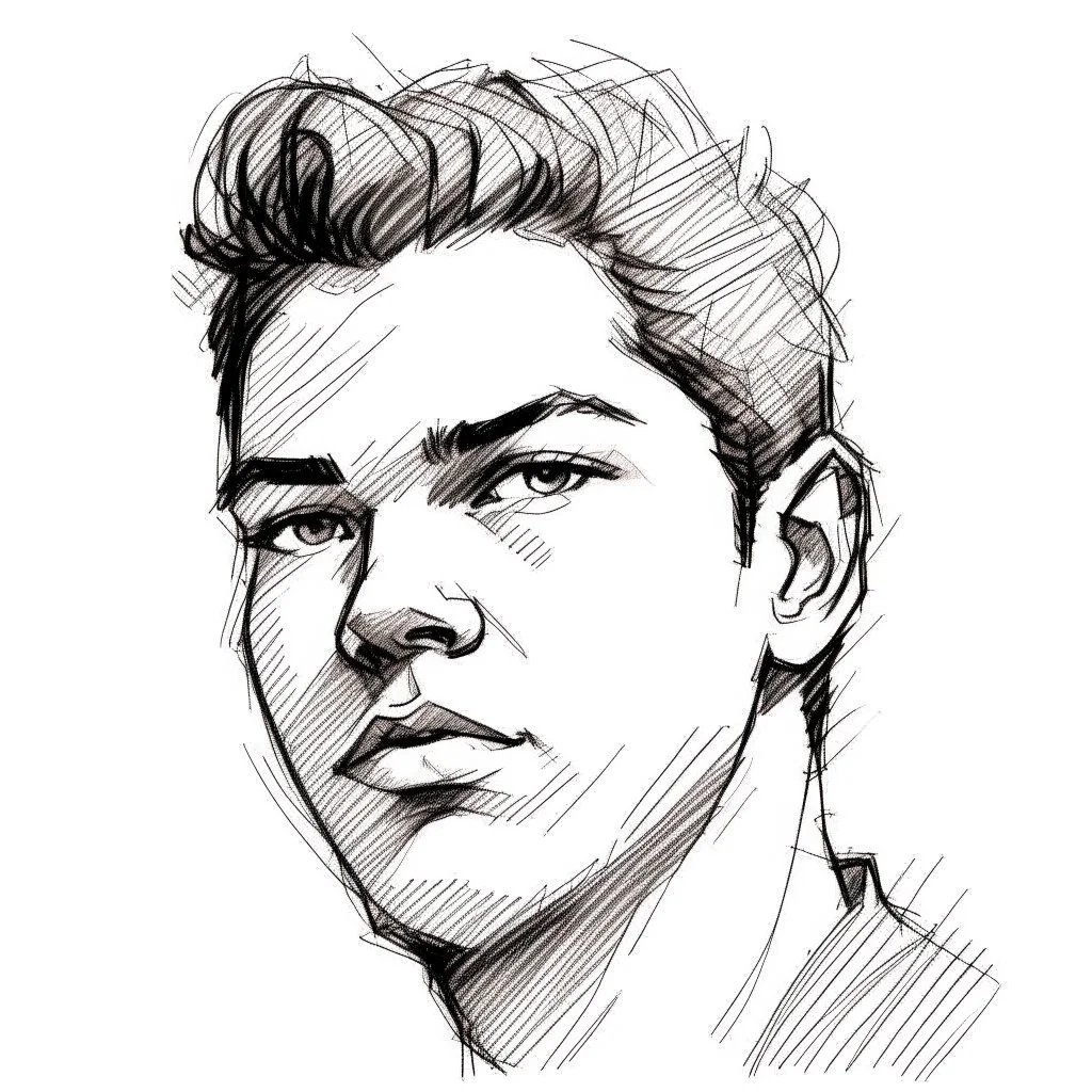 Sketch drawing of a young man's face
