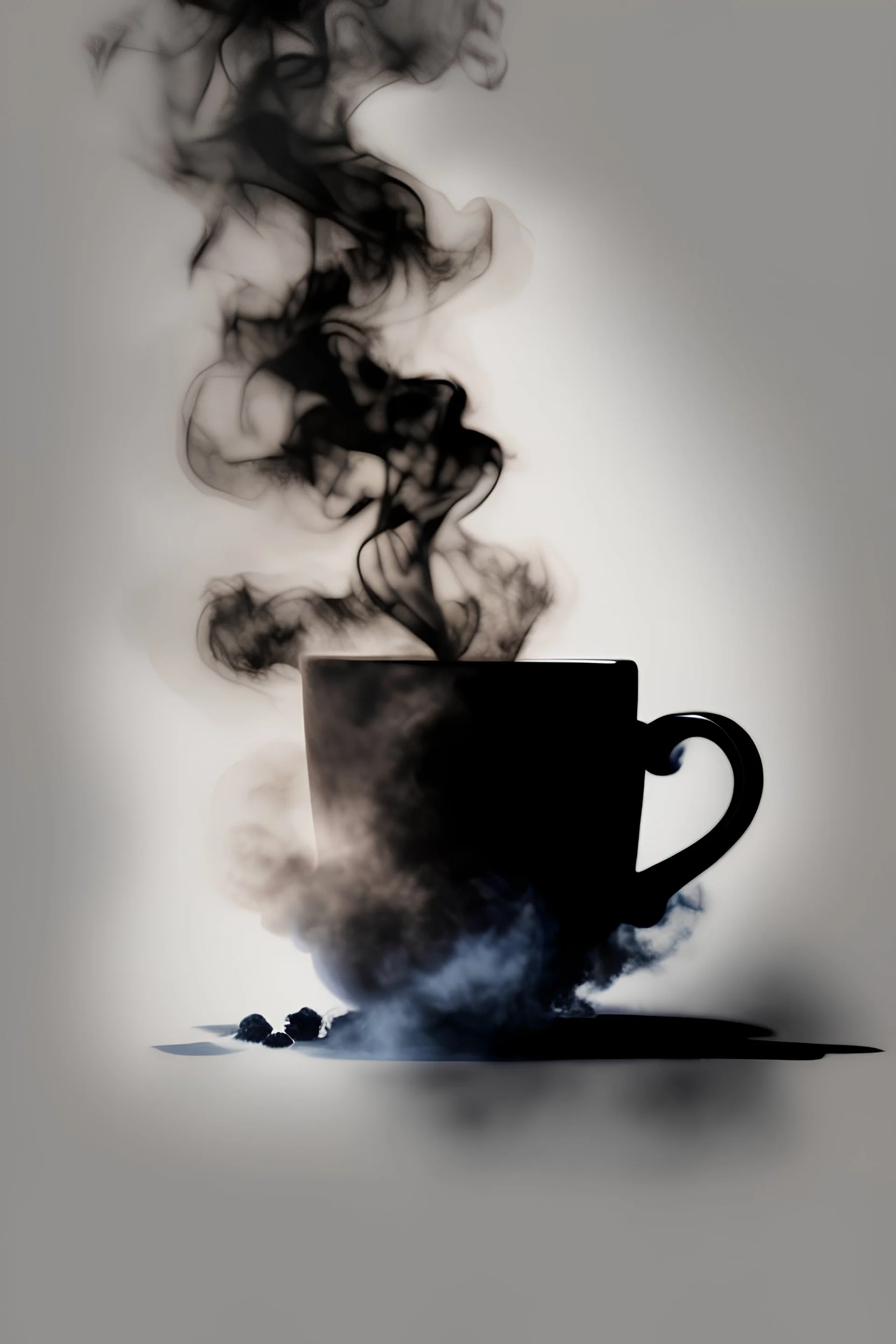 Black coffee cup with smoke coming out of it in watercolor isolated on white background , 8k , cinematic