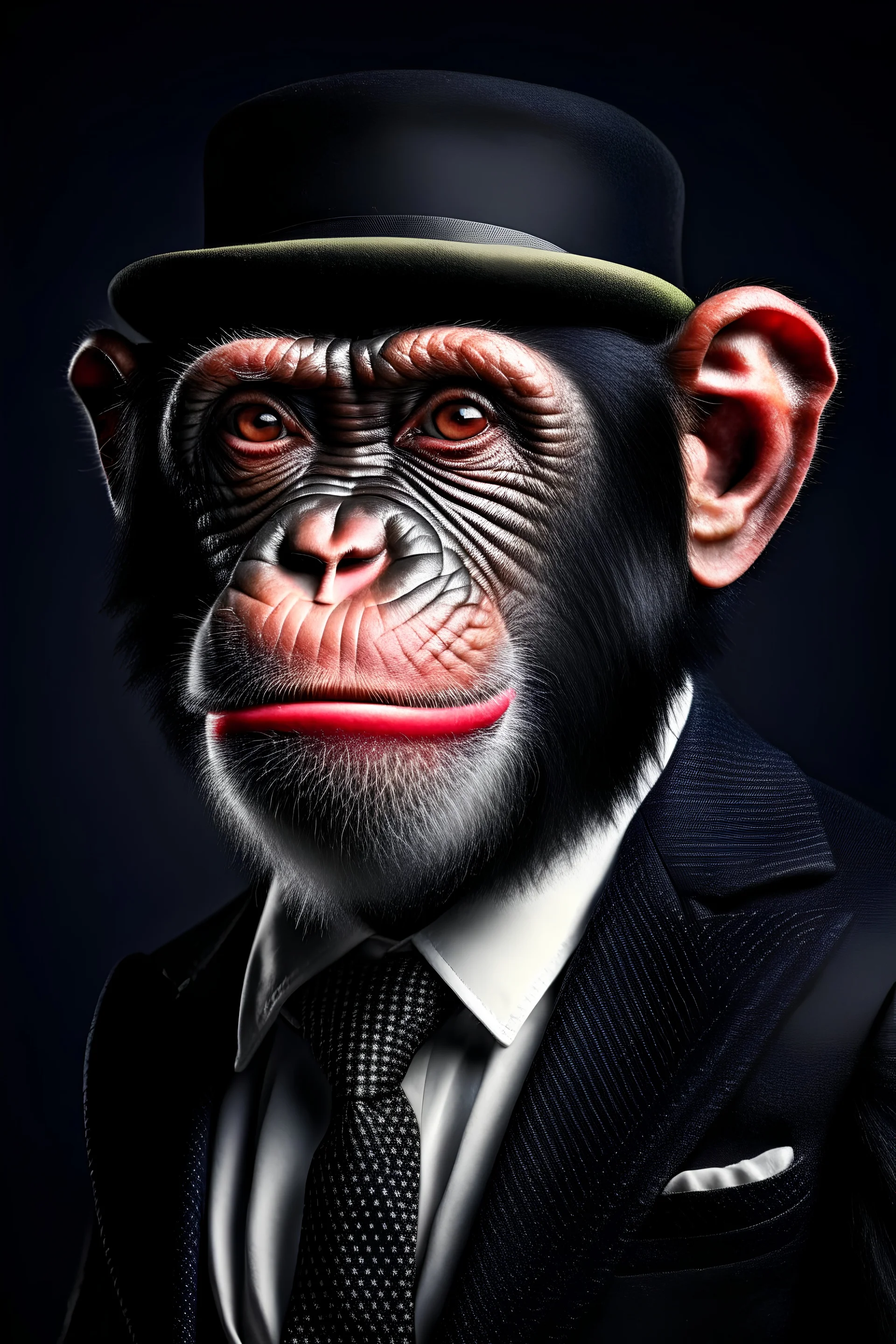 A chimpanzee portrait in the style of a gentleman with a tube