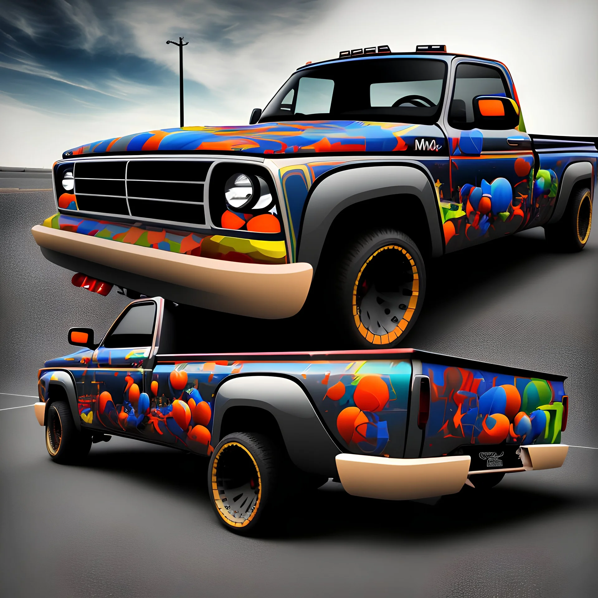 vinyl wrap design for pick-up truck modern bold 3d perspective illusion