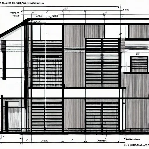 modern house section, in a city, architectural section drawing