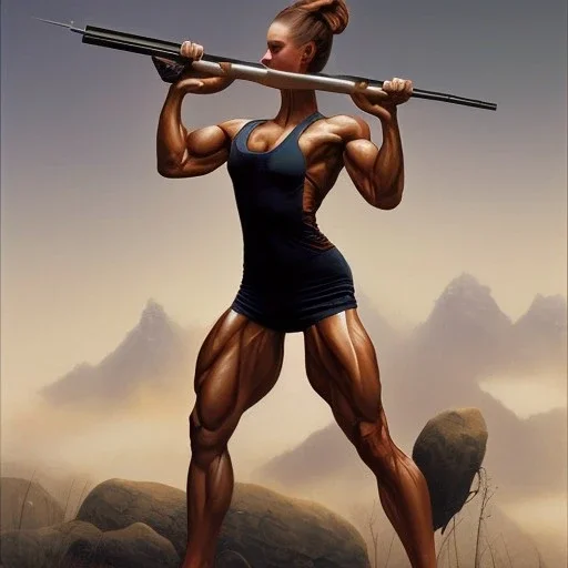 bodybuilder woman holding rifle gerald brom