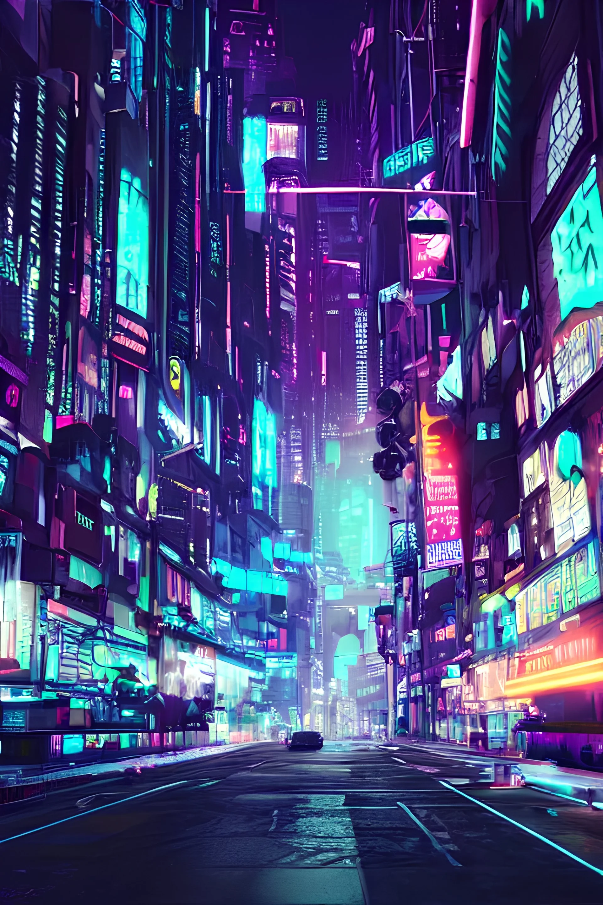 A magnificent dark neon futuristic cyberpunk city bustling street at night made in cinema4d,  masterpiece