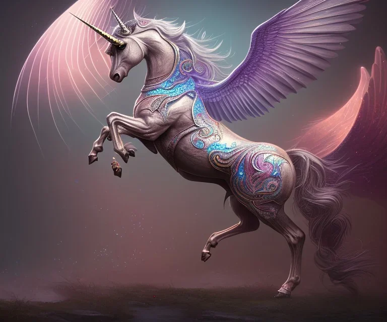 unicorn, fantasy art, highly detailed, top body, intricate color patterns on wings, soft studio lighting, background 64k