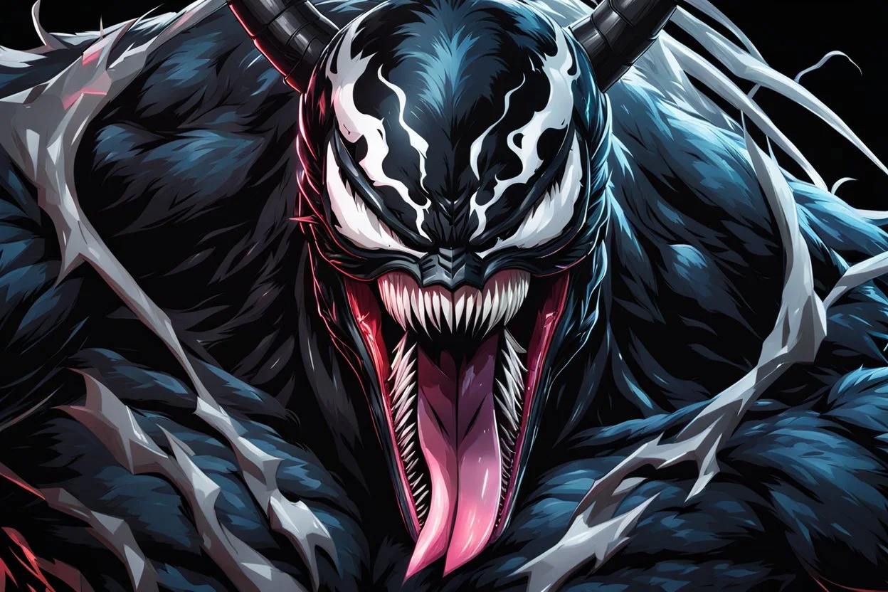 Venom beast in 8k realistic anime drawing style, bear them, neon ice power, dark forest, highly detailed, high details, detailed portrait, masterpiece,ultra detailed, ultra quality