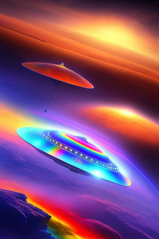 intergalactic very beautiful ufo rainbow