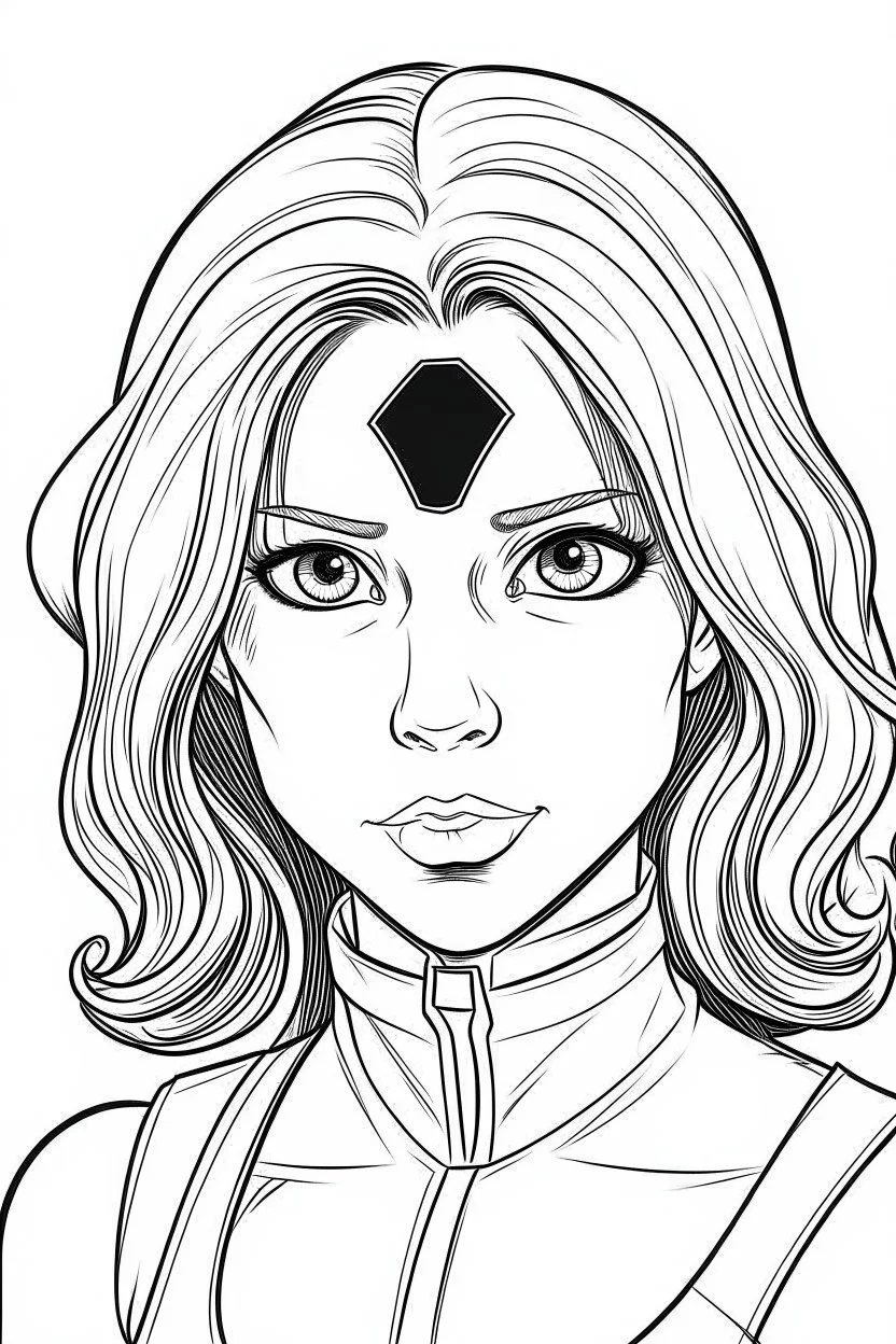 a cartoon image of black widow. kids coloring book. no color. thin crisp lines