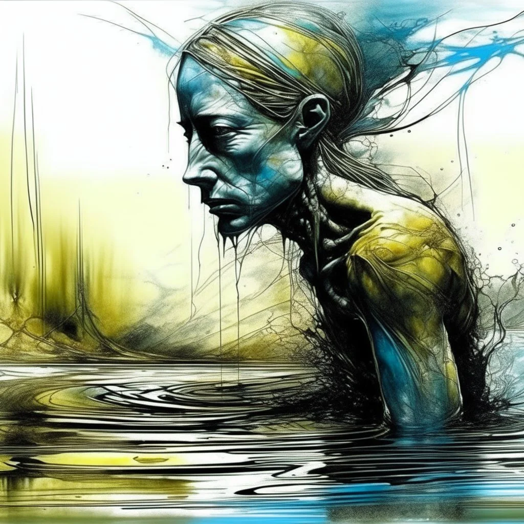 Fear death by water by Tokujin Yoshioka, Alice Pasquini, Costa Dvorezky, Ronald Balfour, Nathan Wirth, Francesca Woodman, Andy Warhol, Claude Cahun, Paolo Roversi, surreal hallucinatory, sharp focus, intricately detailed"