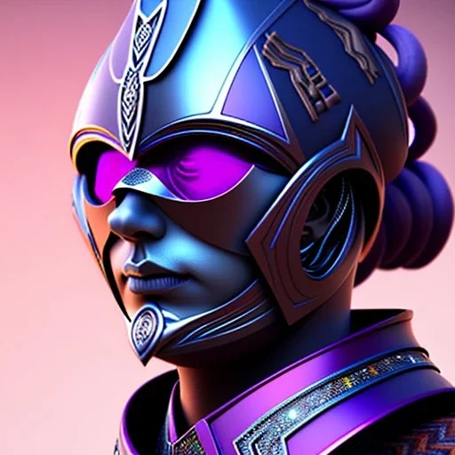 samurai purple masked villain in galaxy, teal and purple smoke, detailed, realistic, 4k