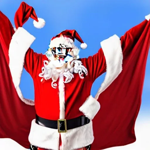 wings, freaky Santa, laughing, flying, wings