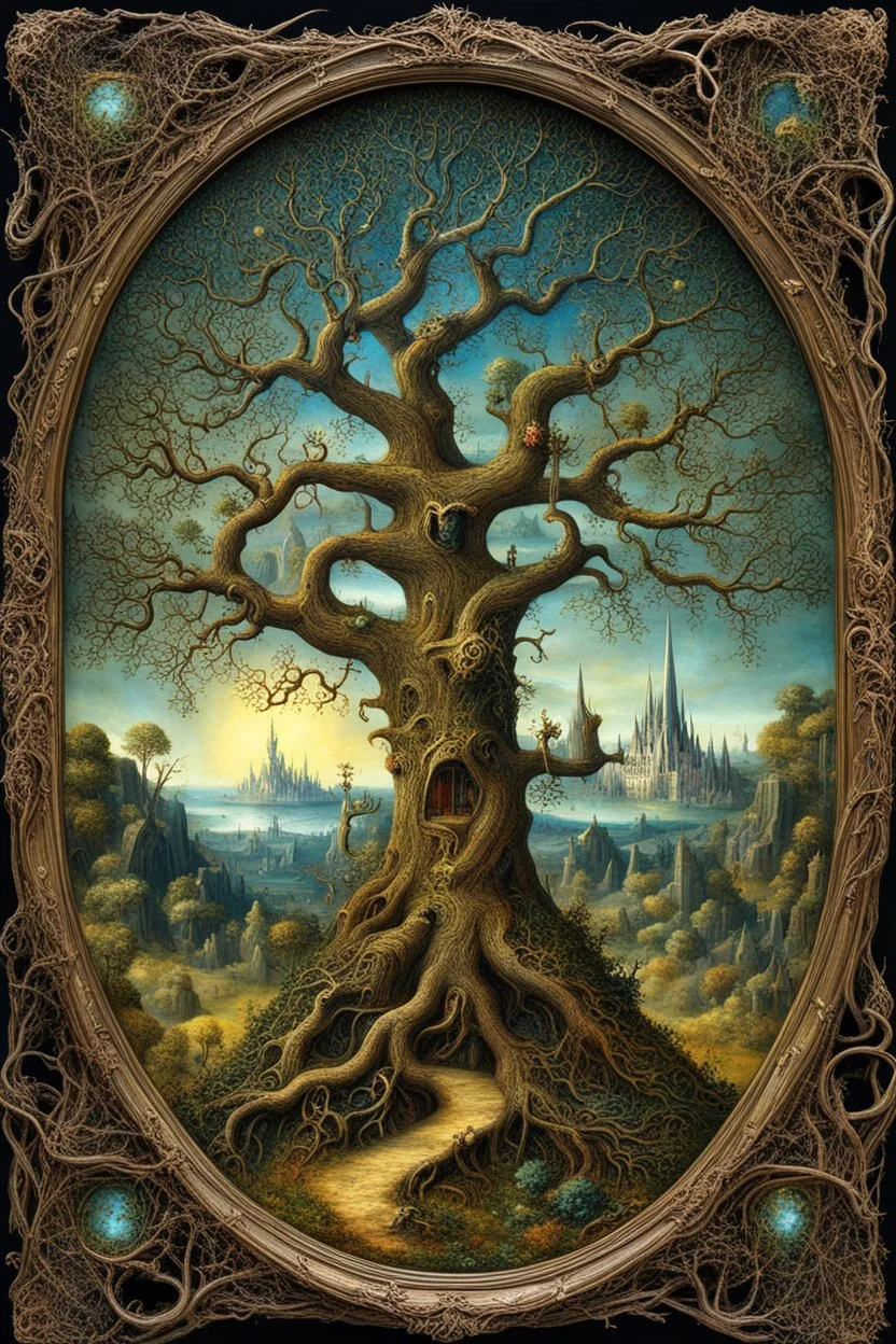 magical fantasy trees, very detailed, amazing quality, etheral, intricate, cinematic light, highly detailed, beautiful by Hieronymus Bosch, 3D , surreal, creepy stunning in frame