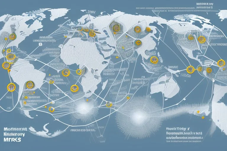 An infographic showing the interconnectedness of global financial markets. flat. without text