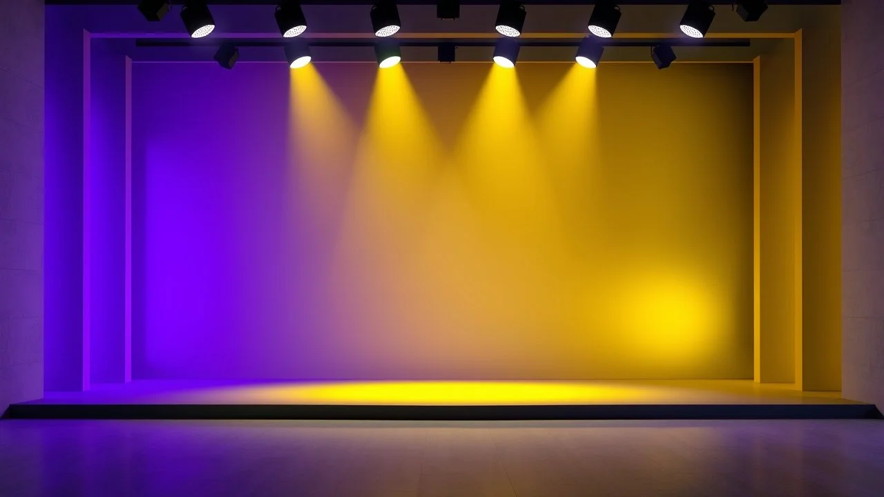 empty modern stage with gray dark yellow blueish violet theme 3d recursive fractal background modern dynamic multy color lights