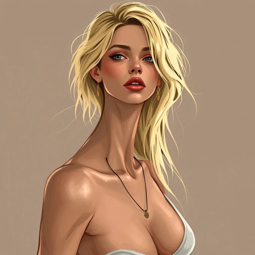 a blonde woman, skinny, digital art, stylised