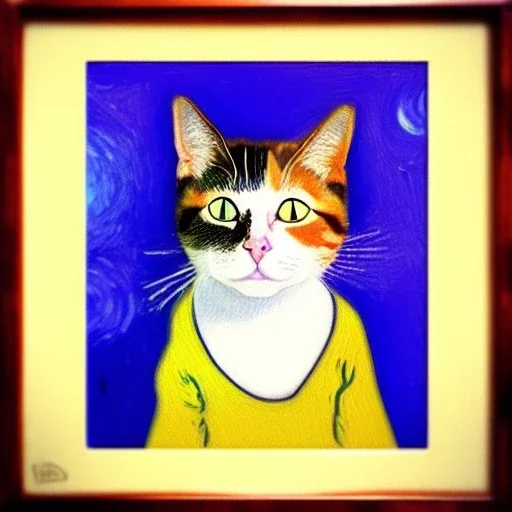 Retrato de un gata muy guapa de 10 años de nombre Eira Santiago Arnau de estilo Vincent van Gogh