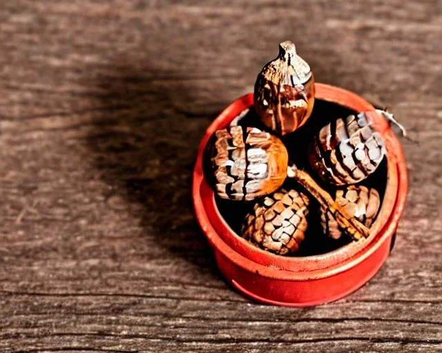 acorn in tin box with note tied around