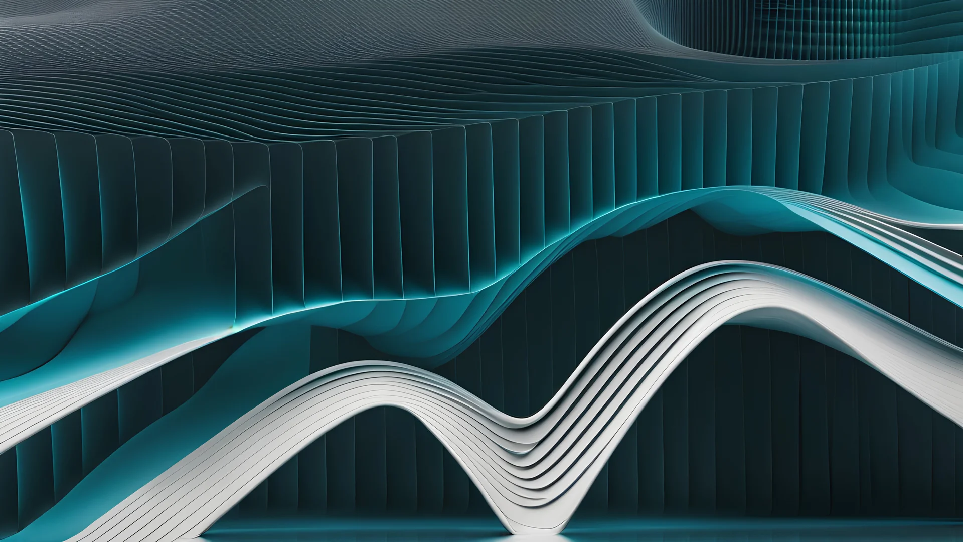 cyan minimalist wave wireframe with vertex points on a white background