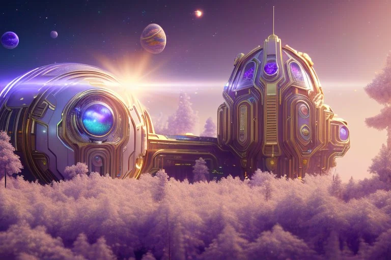 white and gold crystal cosmic and galactic ambiance cinema4d futuristic scifi house, full of details, smooth, bright sunshine，soft light atmosphere, light effect，vaporwave colorful, concept art, smooth, extremely sharp detail, finely tuned detail, ultra high definition, 8 k, unreal engine 5, ultra sharp focus