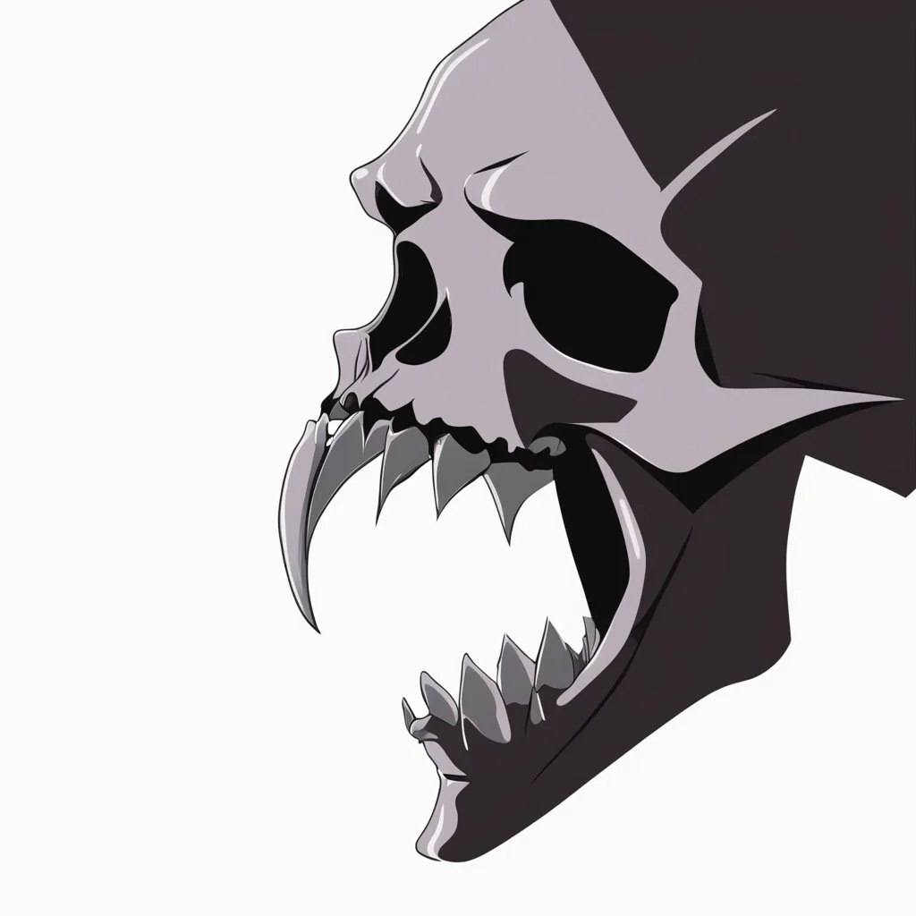 Minimalistic vampire skull with open mouth, side view, 2D