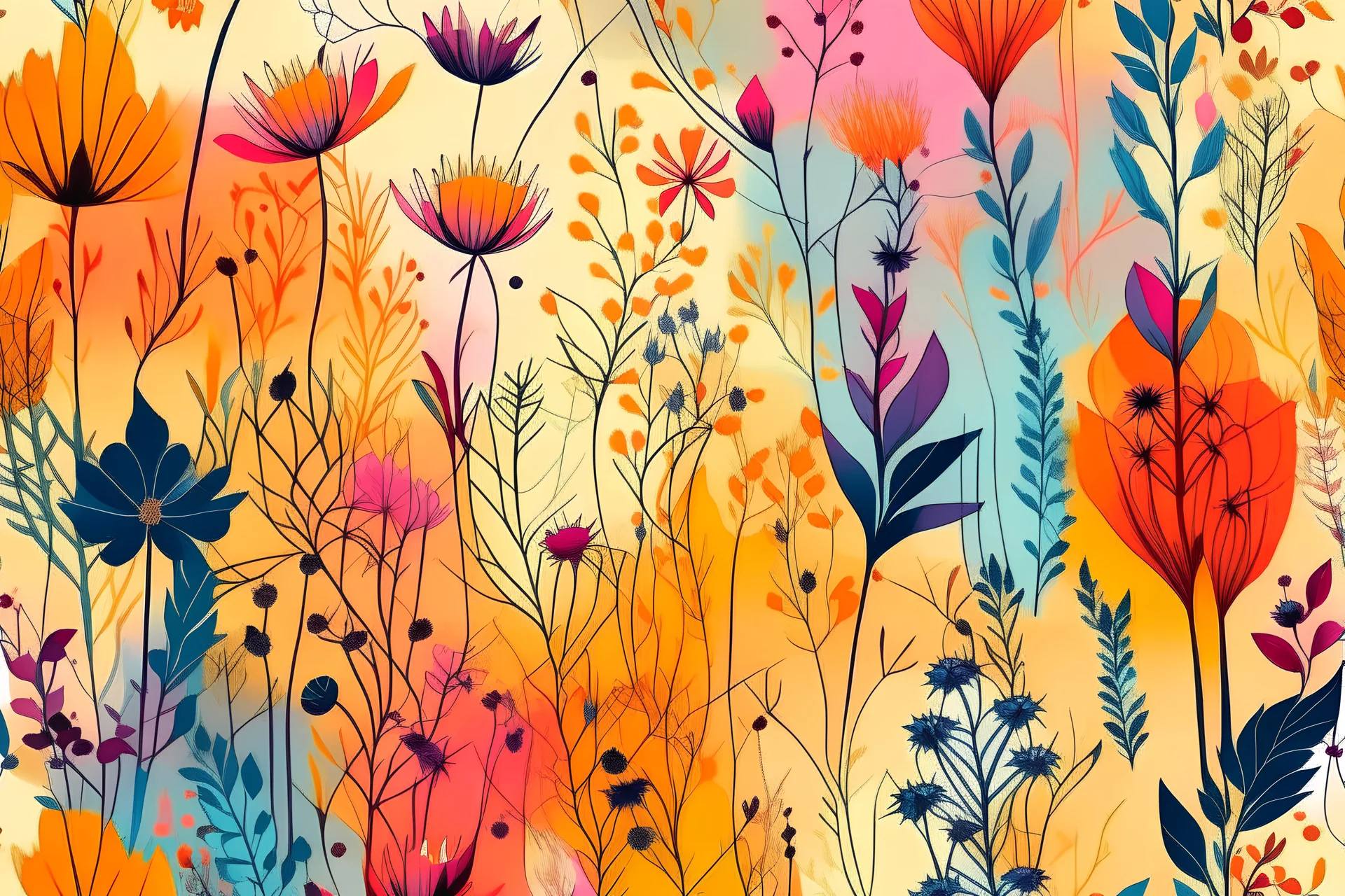 vibrant wildflowers in an eco print style